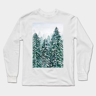 snowy pine forest green Long Sleeve T-Shirt